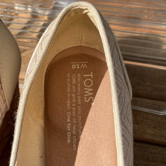Toms Peep Toe Cork Espadrille Wedge Tan Diamond Aztec Pattern Fabric Women's W10 - Picture 6 of 12